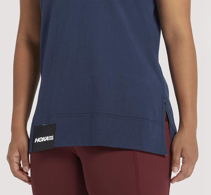Hoka One One Womens Tee - Brand - Navy - ODQZ86215